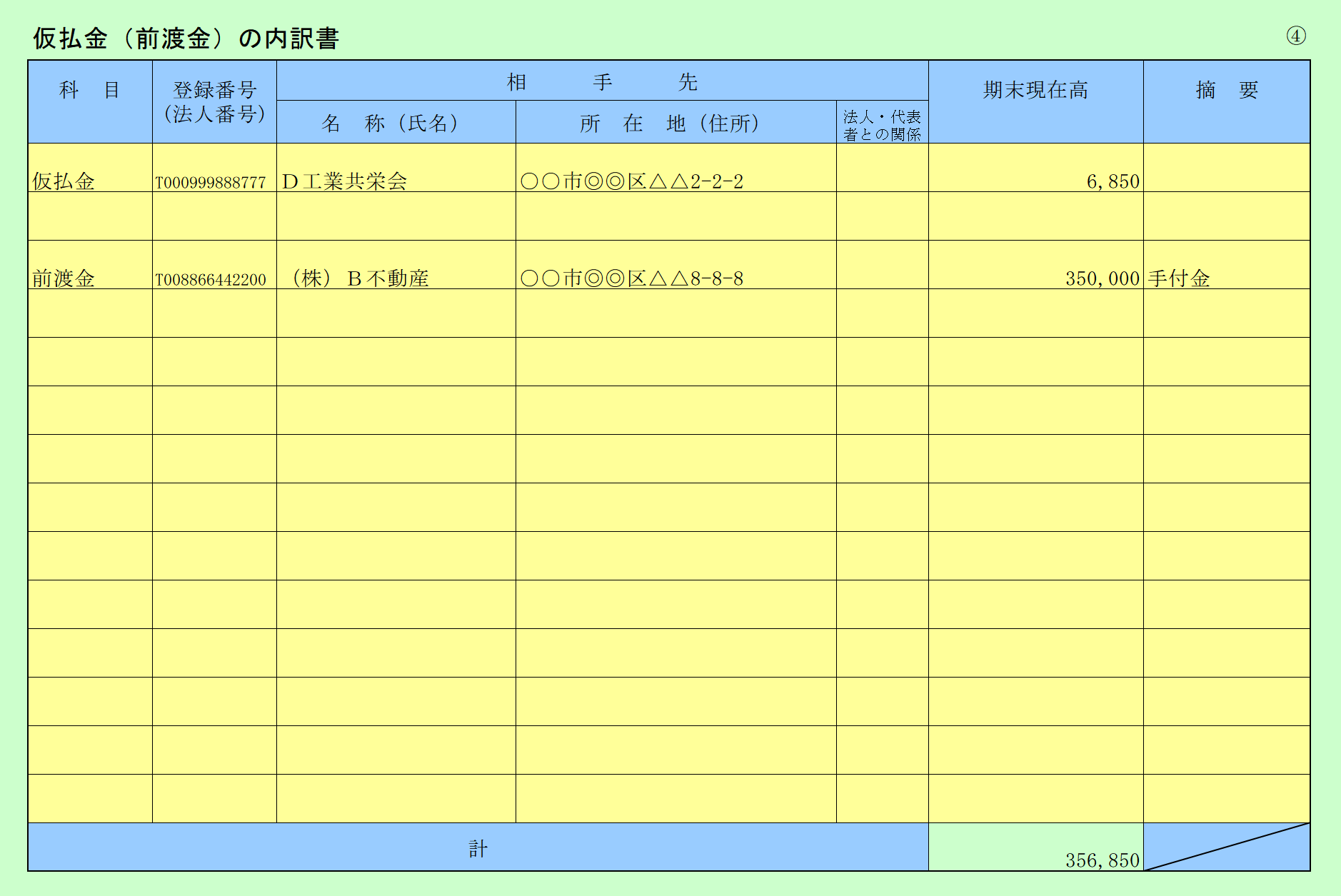 勘定科目内訳書(4) 仮払金(前渡金)・貸付金および受取利息の内訳書