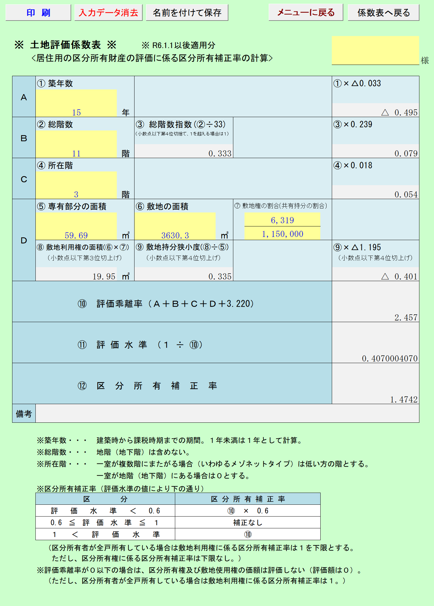 区分所有補正率の計算