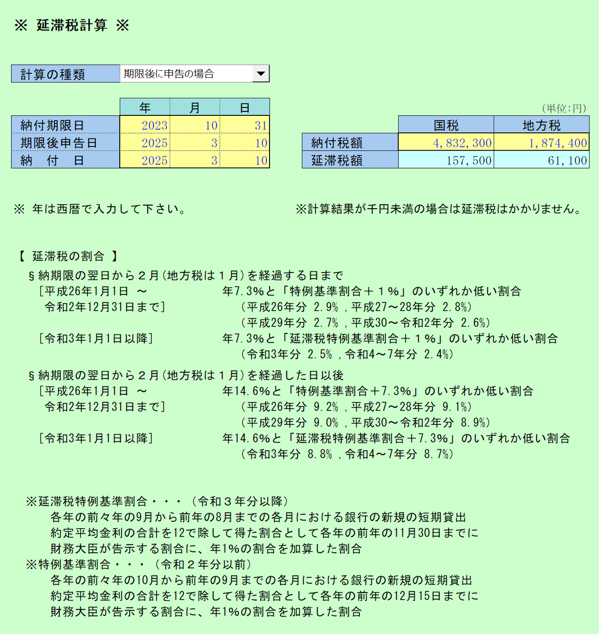 延滞税の計算