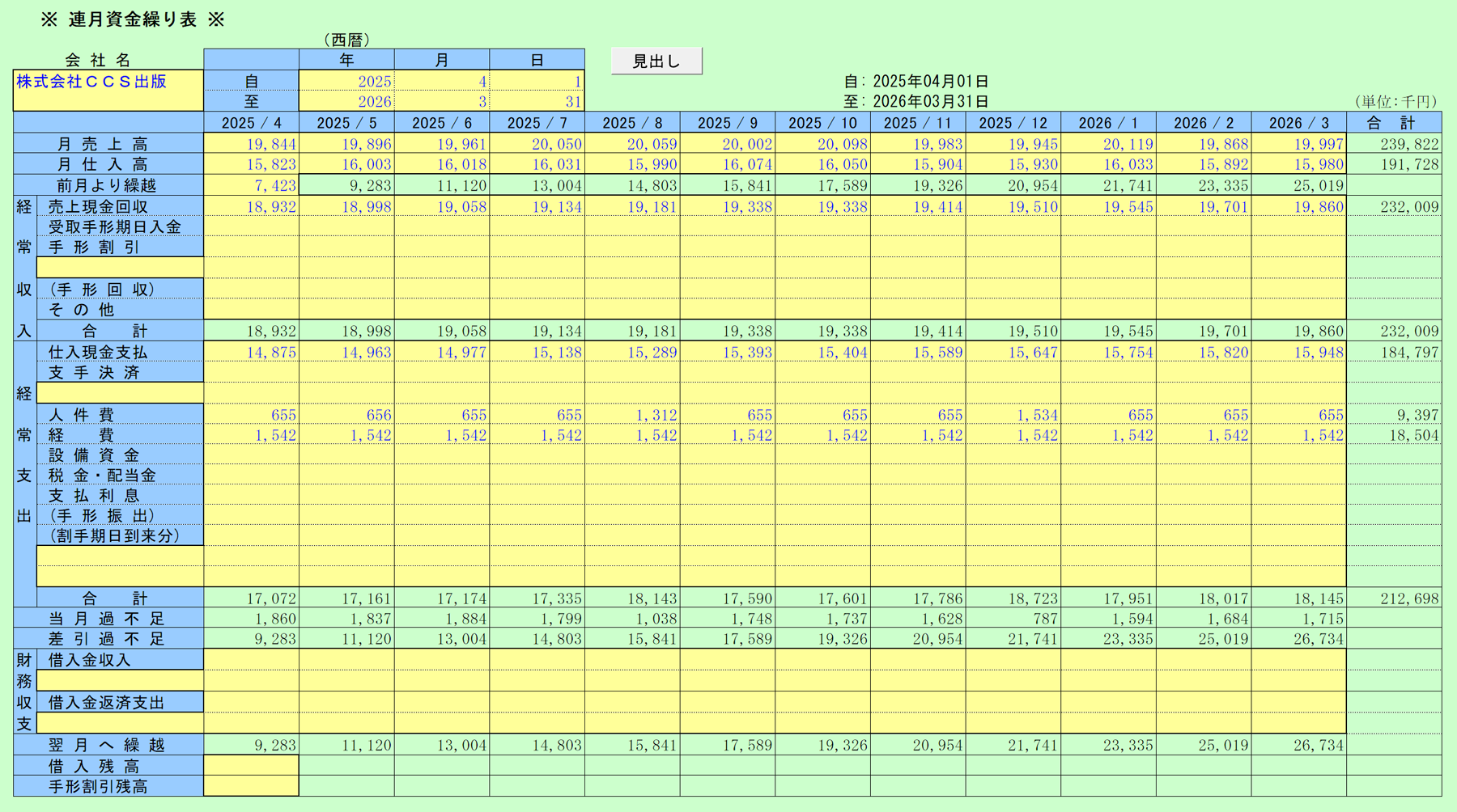 連月資金繰表　データ入力シート