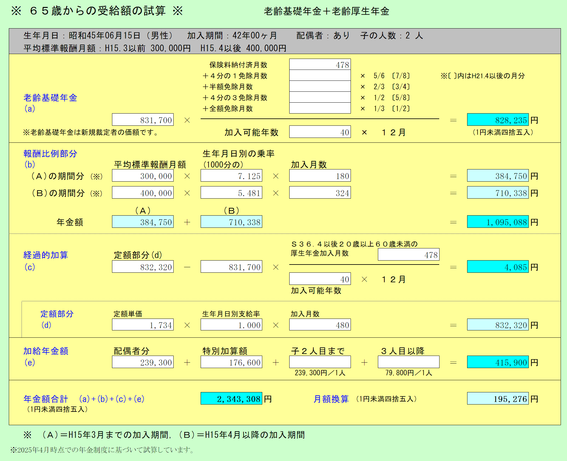 老齢年金の試算 65歳からの受給額 詳細